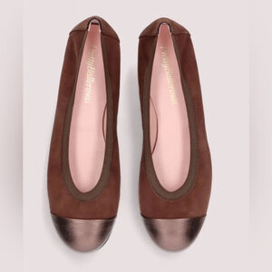 Pretty Ballerinas Shirley Chocolate Brown Flats with Metallic Toe Size 37